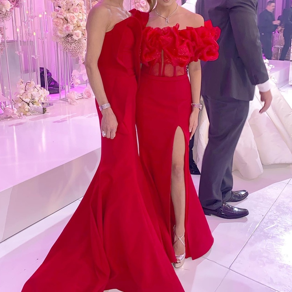Red off the shoulder gown